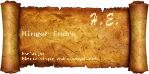 Hinger Endre névjegykártya